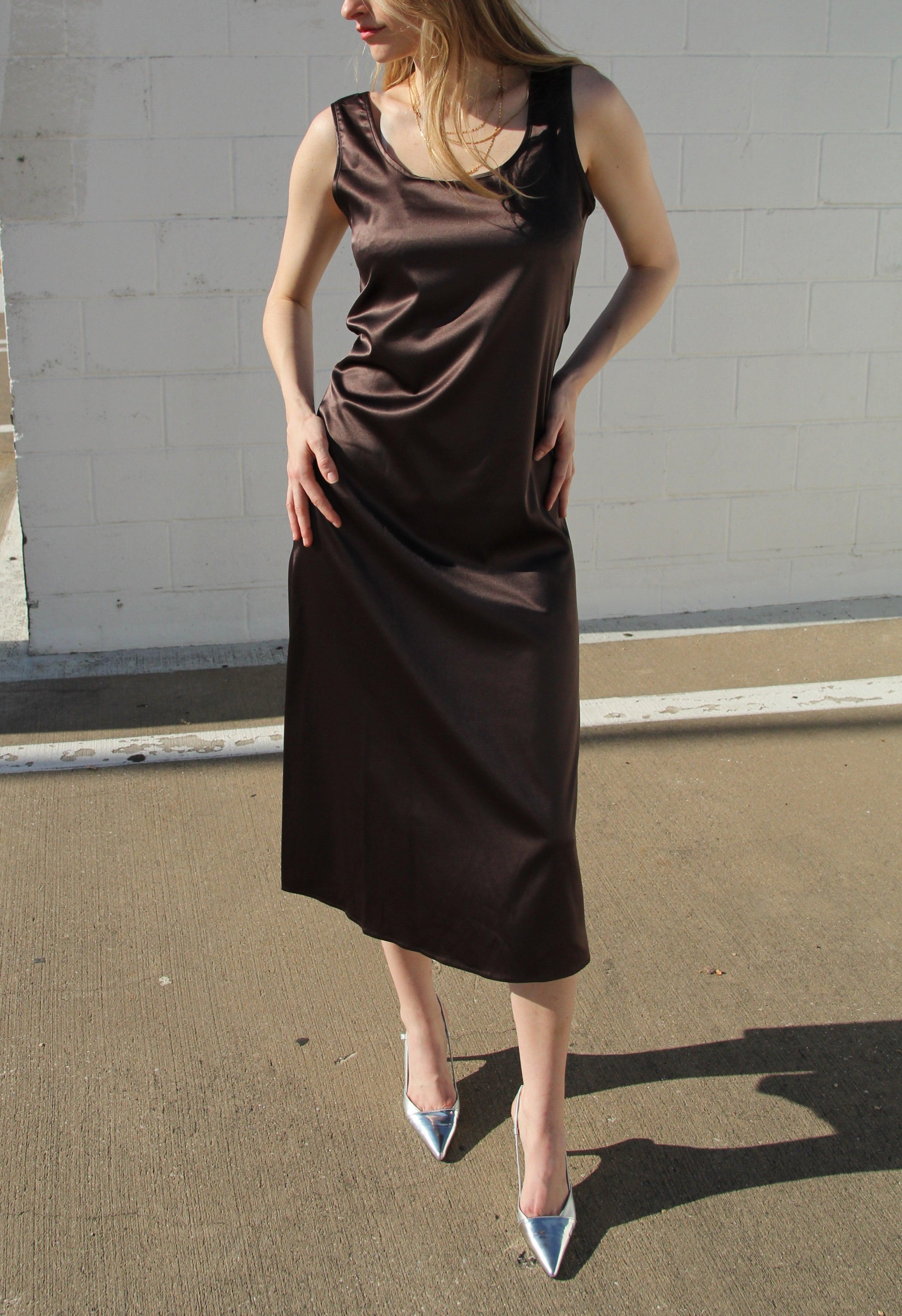 Brown Draped Satin Dress Product Image