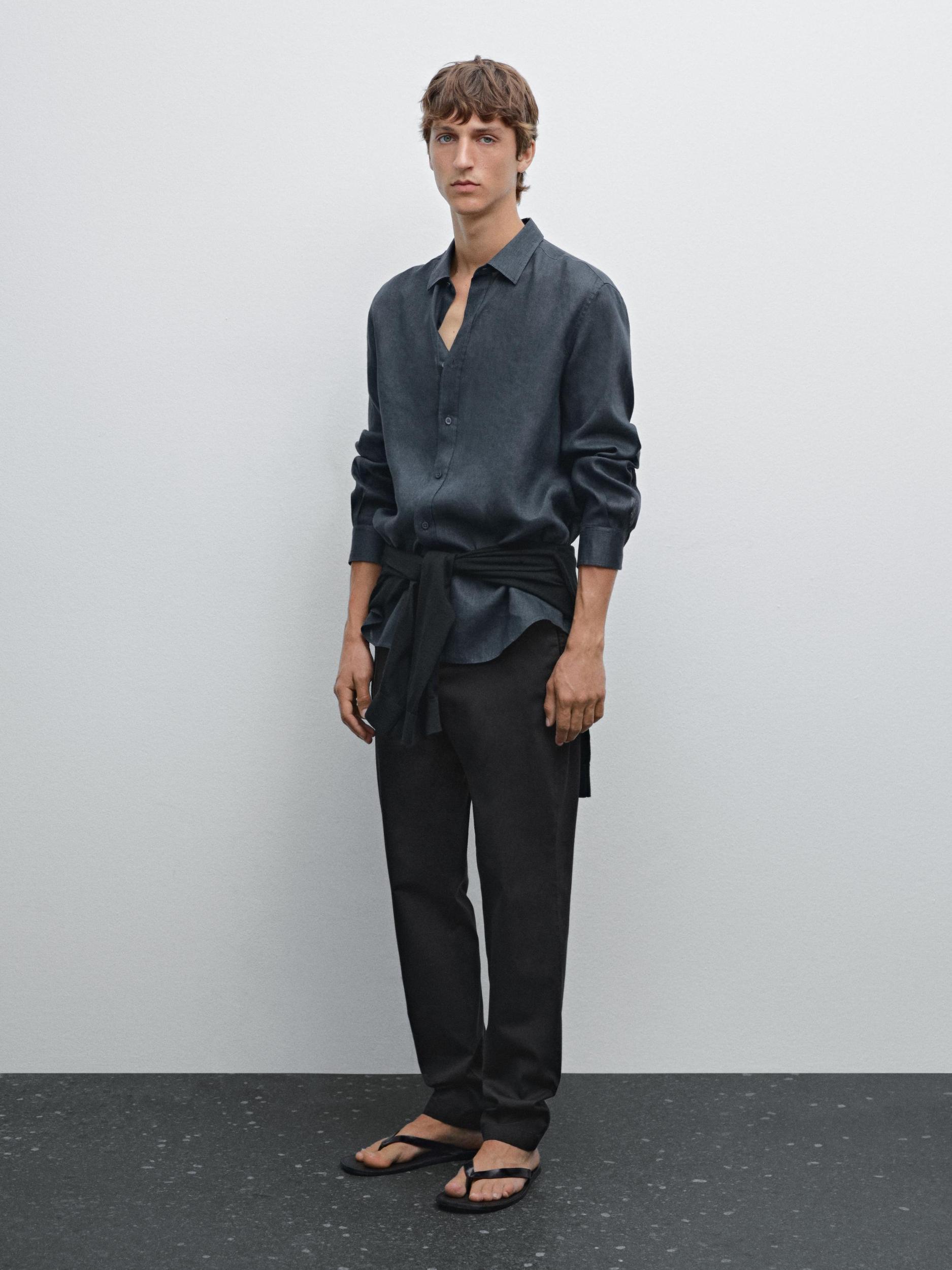 Cotton blend slim fit trousers Product Image