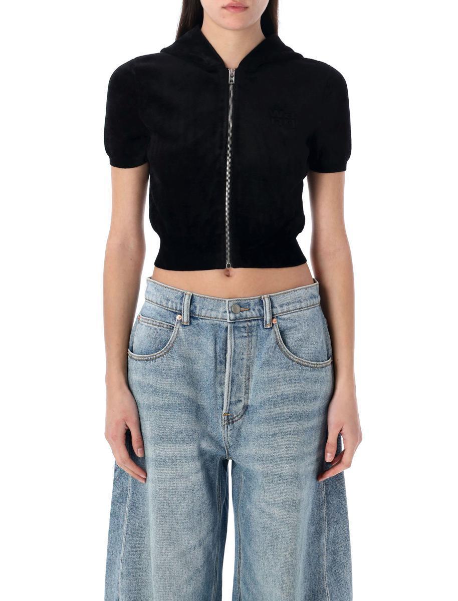 ALEXANDER WANG T Logo Chenille Cropped Hoodie In Black Product Image