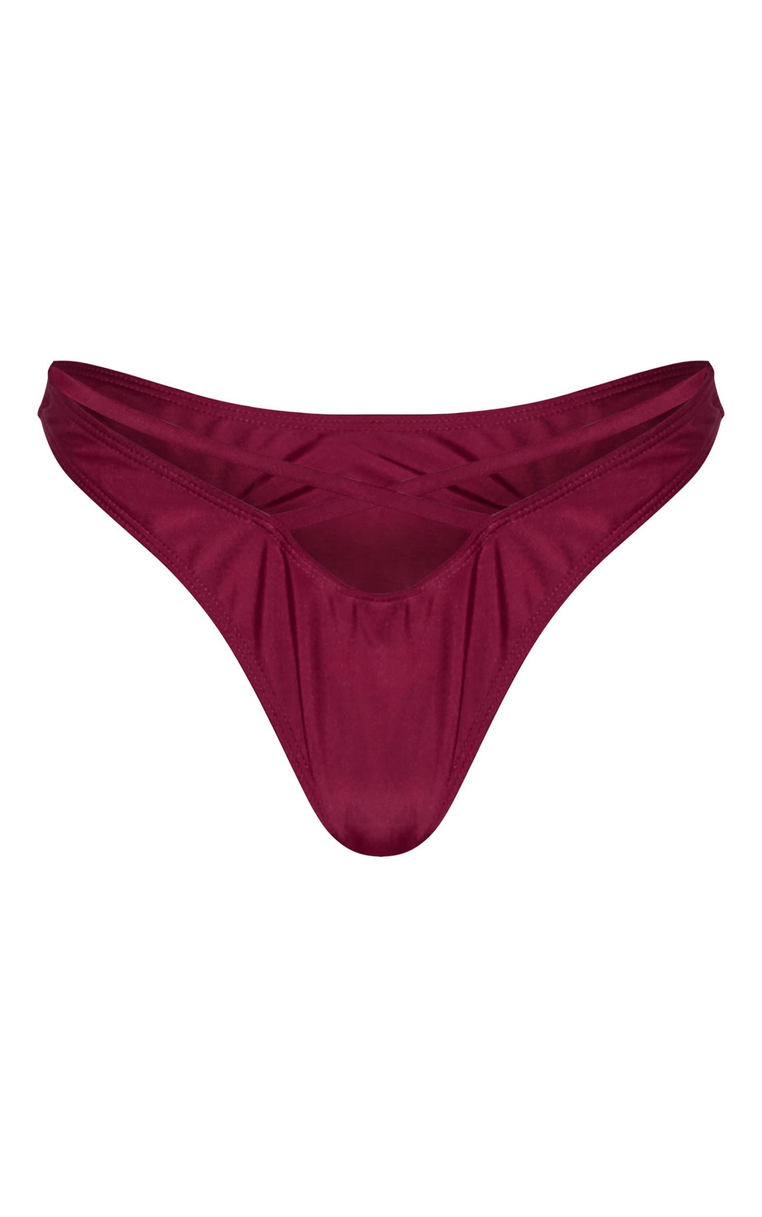 Burgundy V Front Crossed Strap Bikini Bottoms Product Image