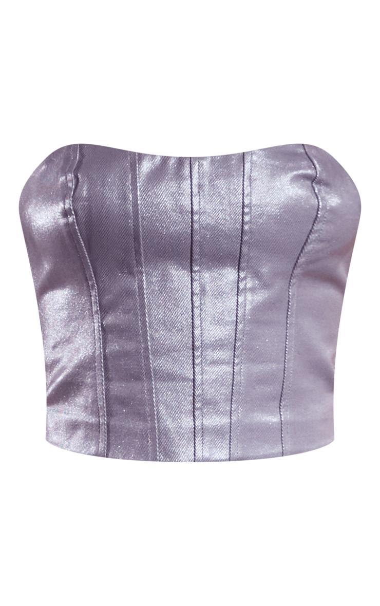 Gunmetal Glitter Coated Denim Corset Seam Detail Top Product Image