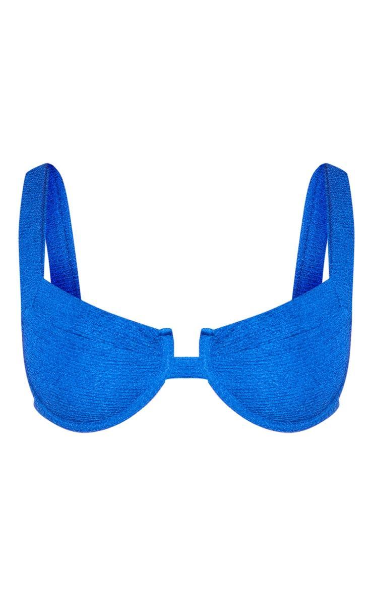 Blue Mini Crinkle Underwired Square Neck Bikini Top Product Image