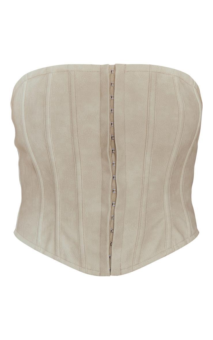 Cream Washed Faux Leather Hook And Eye Structured Corset Product Image