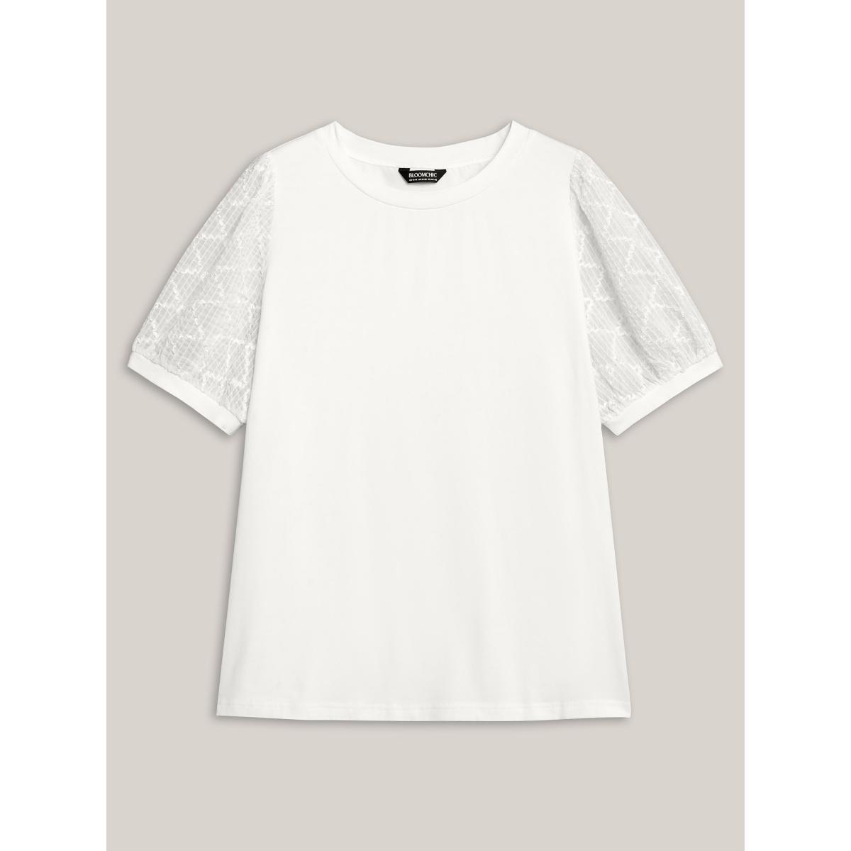 Plus Size Textured Bubble Lantern Sleeve T-Shirt Originalwhite Women Timeless Texture Round Neck Elegant T-shirts BloomChic 26/4X Product Image