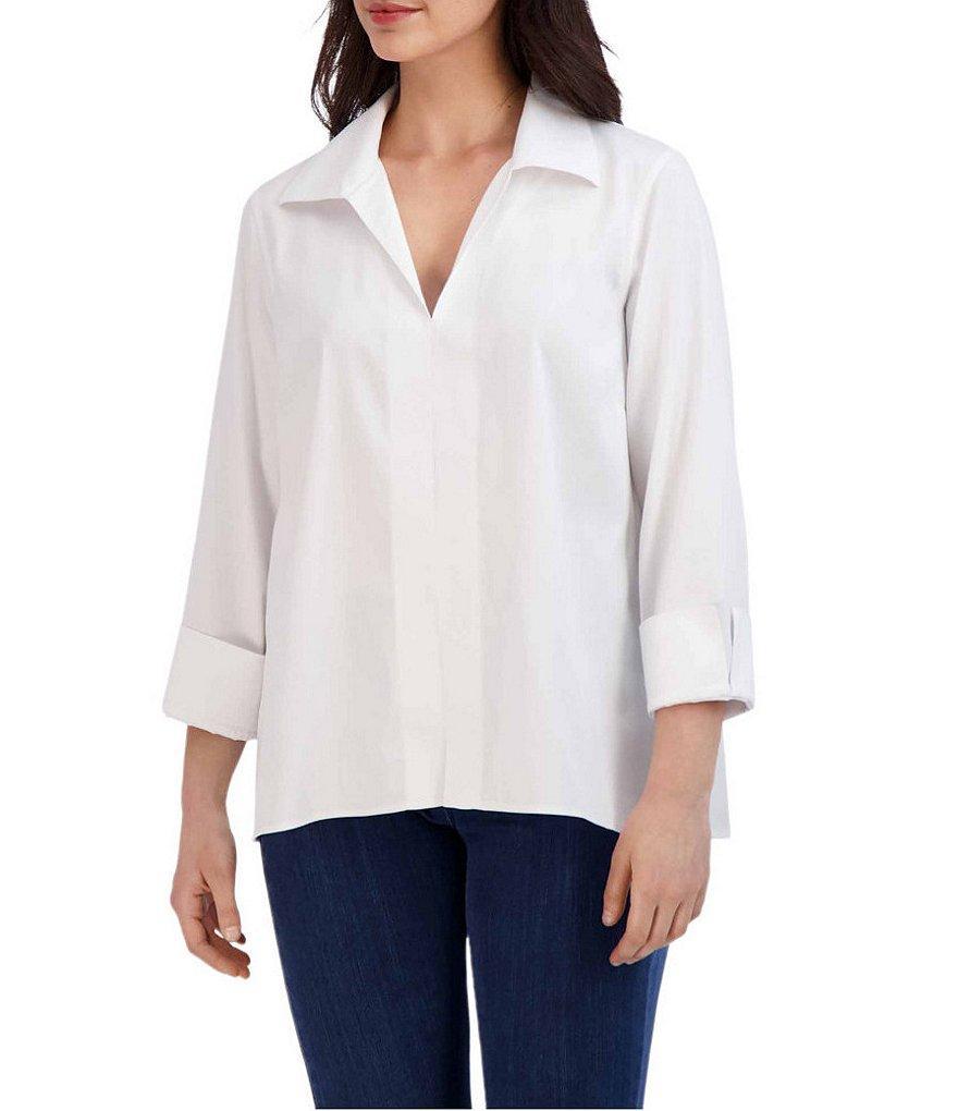 Foxcroft Agnes Point Collar Long Sleeve Cotton Stretch Shirt Product Image
