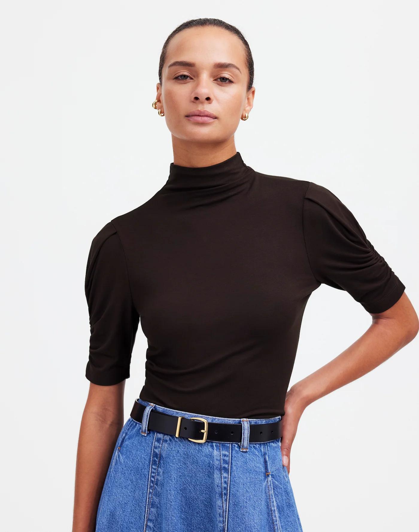 Drapey Puff-Sleeve Mockneck Top Product Image