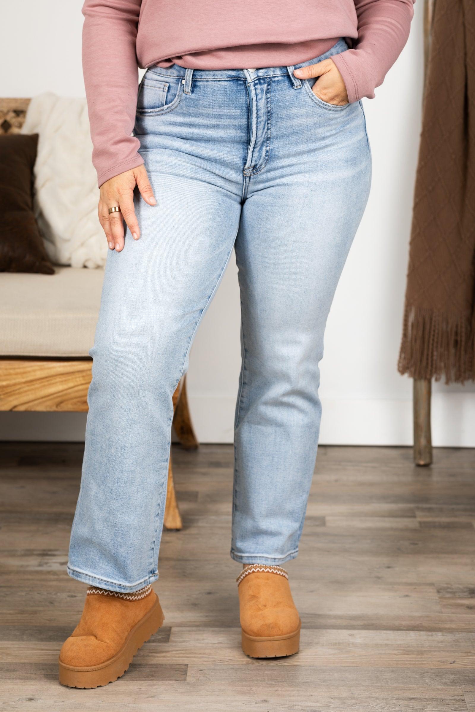 Risen Tummy Control Light Wash Crop Jeans Product Image