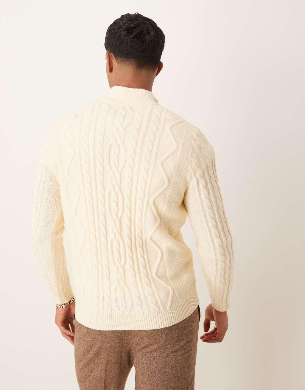 ASOS DESIGN heavyweight cable knit quarter zip sweater in cream Product Image