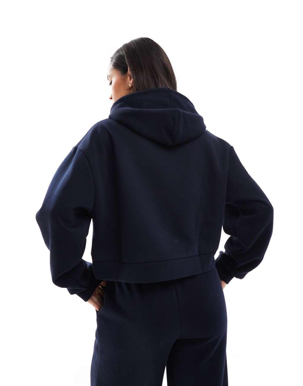 Miss Selfridge oversized heart embroidered heavy fleece lined hoodie in indigo Product Image