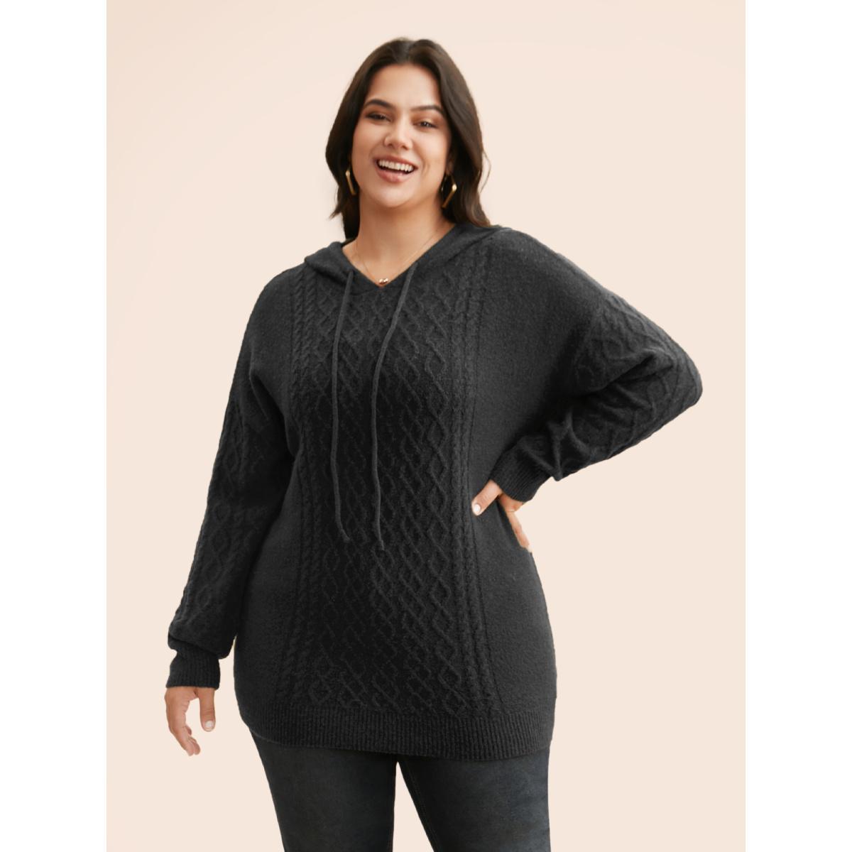 Plus Size Airy Cozy Hooded Pullover DimGray Women Casual Loose Long Sleeve Hooded Everyday Pullovers BloomChic 26/4X Product Image