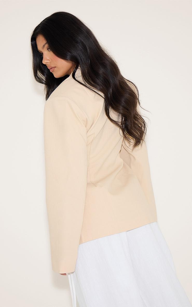 Beige Linen Look Tailored Cinched Waist Blazer Product Image