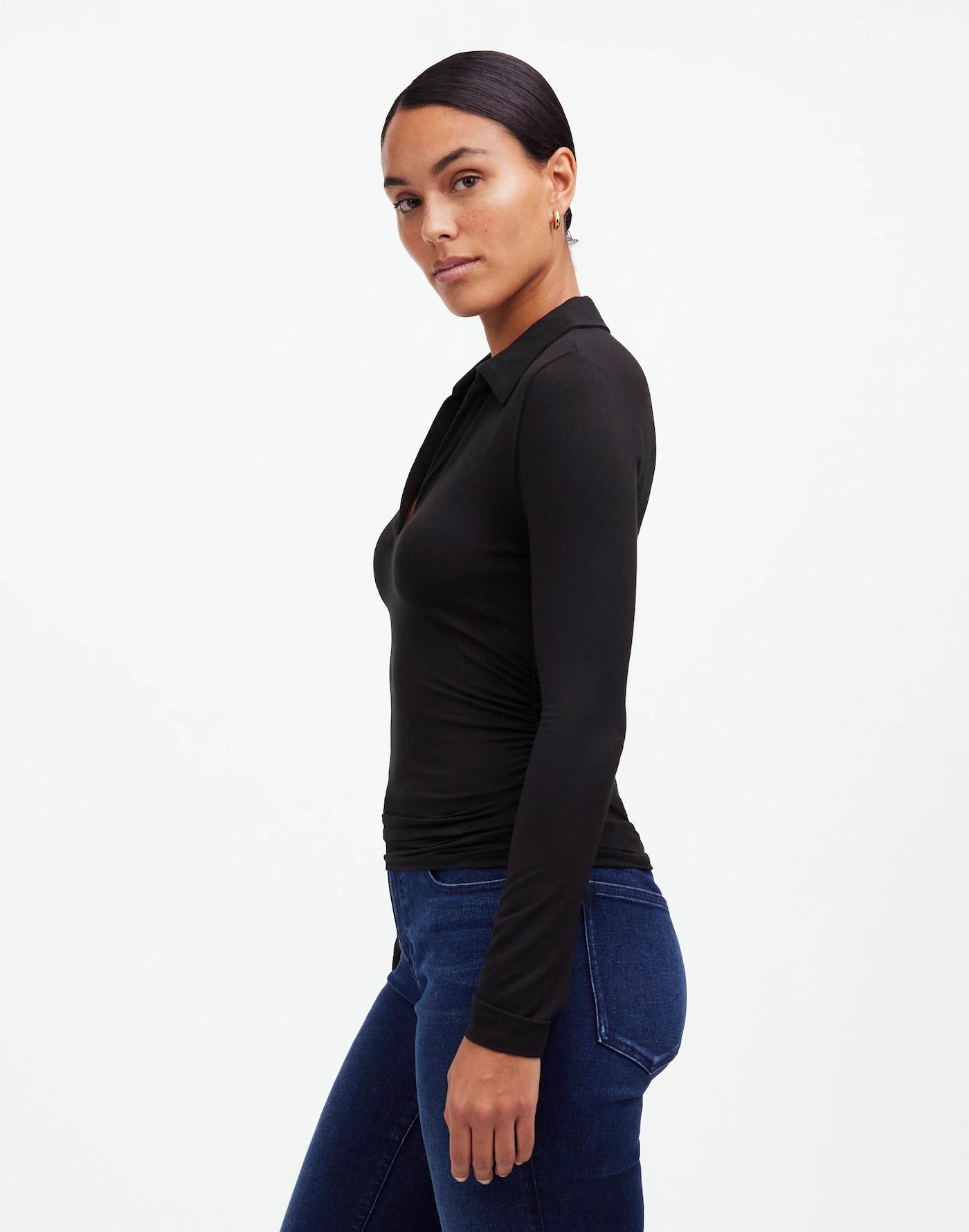 Side-Cinch Long-Sleeve Polo Top Product Image