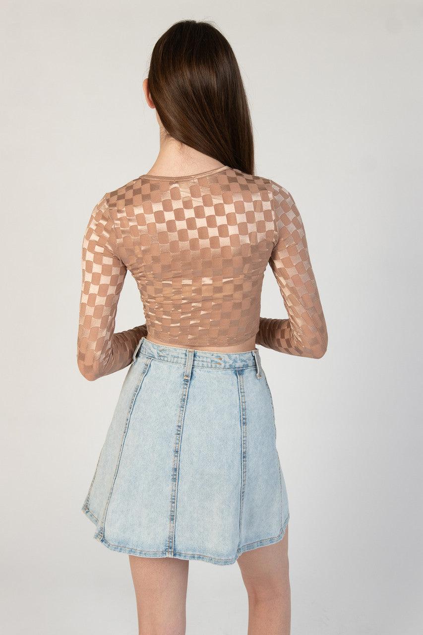 Mesh Checker Long Sleeve Top Product Image