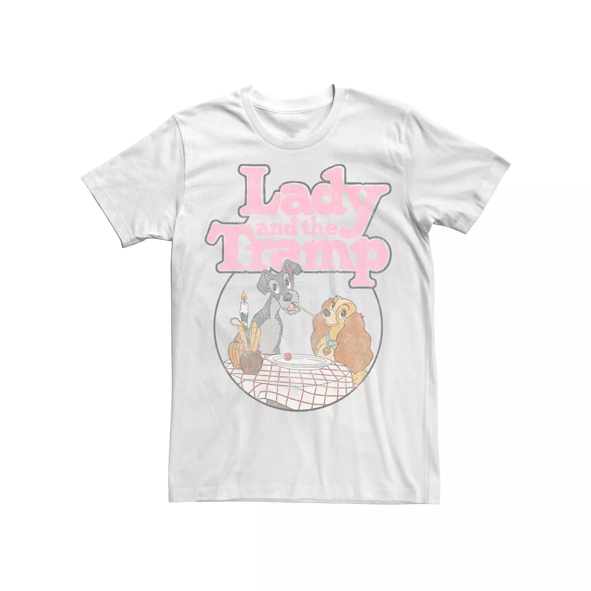 Disney's Lady And The Tramp Table Scene Portrait Logo Men's Tee, Size: Small, White Product Image