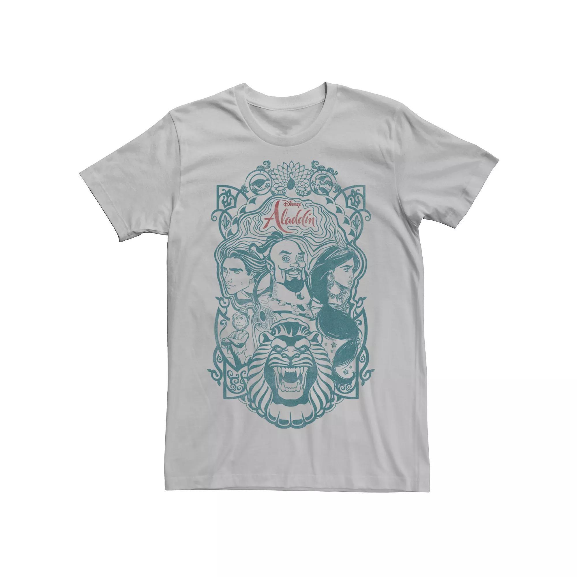 Disney's Aladdin Live Action Men's Group Character Sketch Tee, Size: Small, Silver Product Image