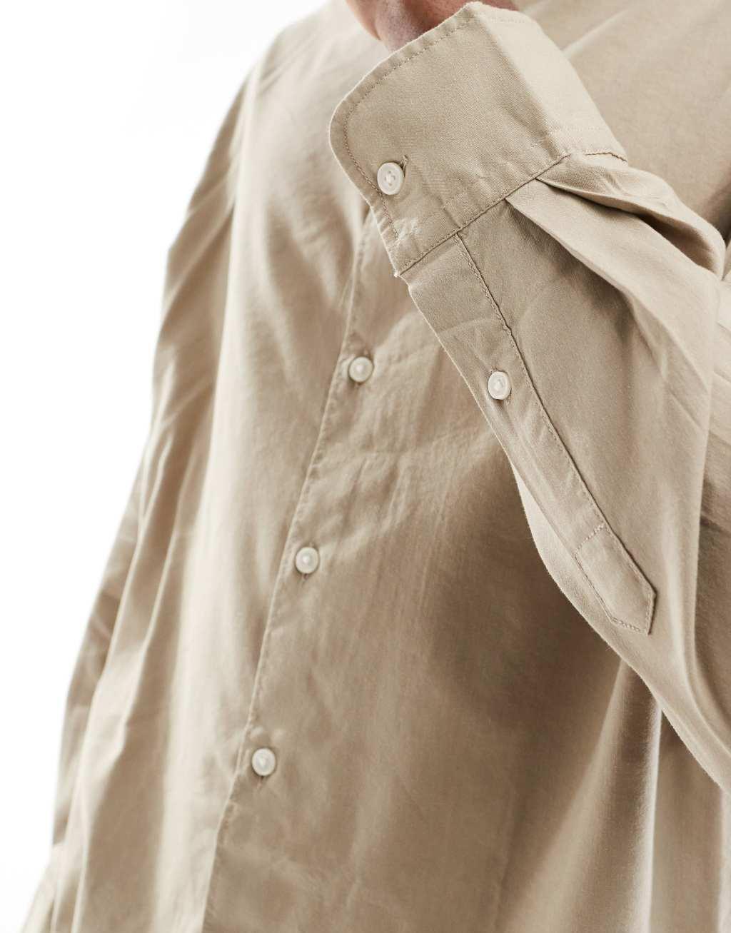 Jack & Jones oversized cotton shirt in beige Product Image