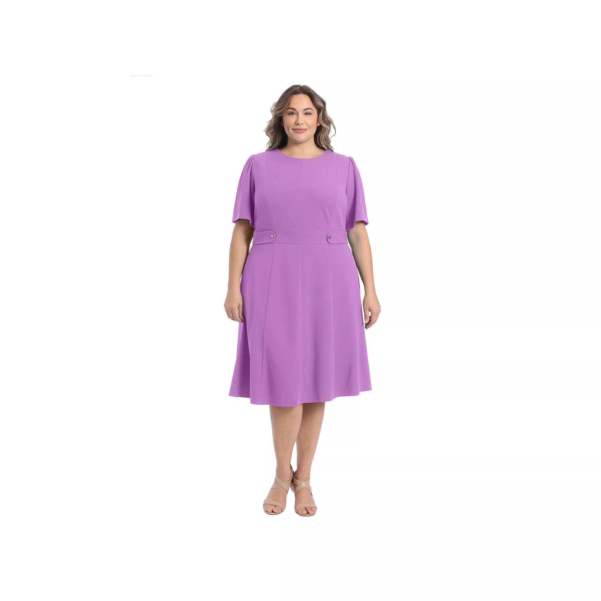 Plus Size London Times Short Sleeve Fit & Flare Midi Dress, Women's, Size: 14 W, Blue Product Image