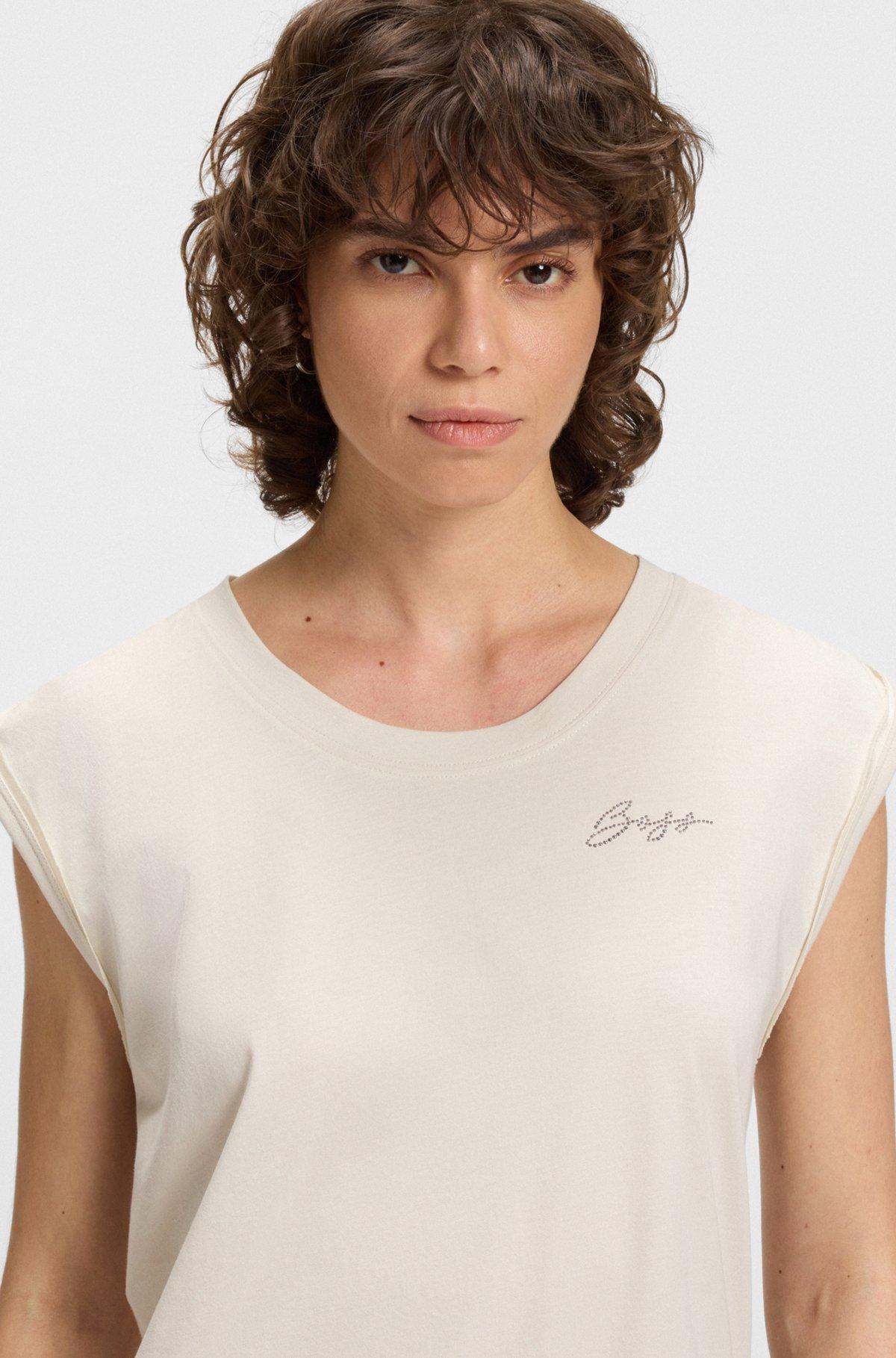 BOSS - Cotton-jersey top with crystal logo - White Product Image