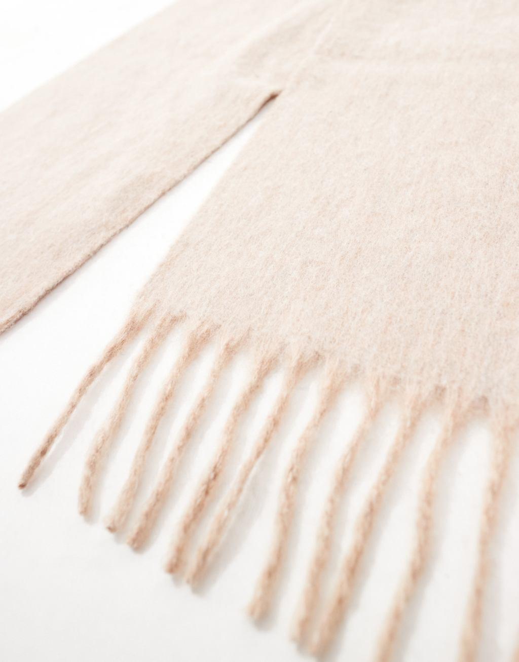 ASOS DESIGN wool mix scarf in beige tassel design Product Image