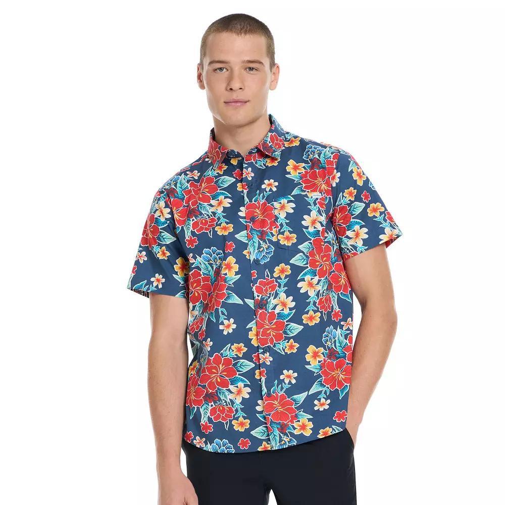 Men's Hurley Tropical Print Short Sleeve Button-Up Shirt, Size: XS, Submarine Floral Product Image