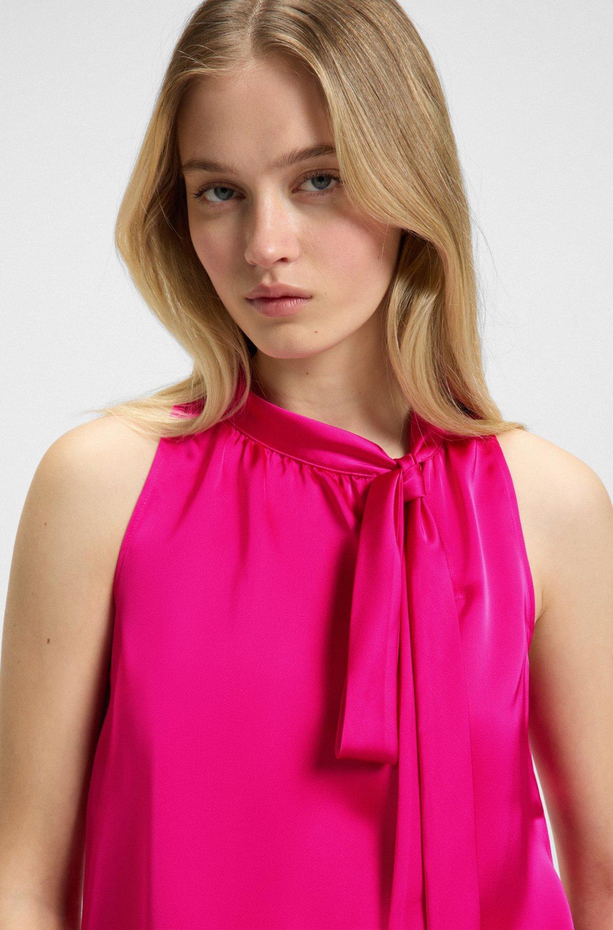 Sleeveless top in satin with tie neck Product Image