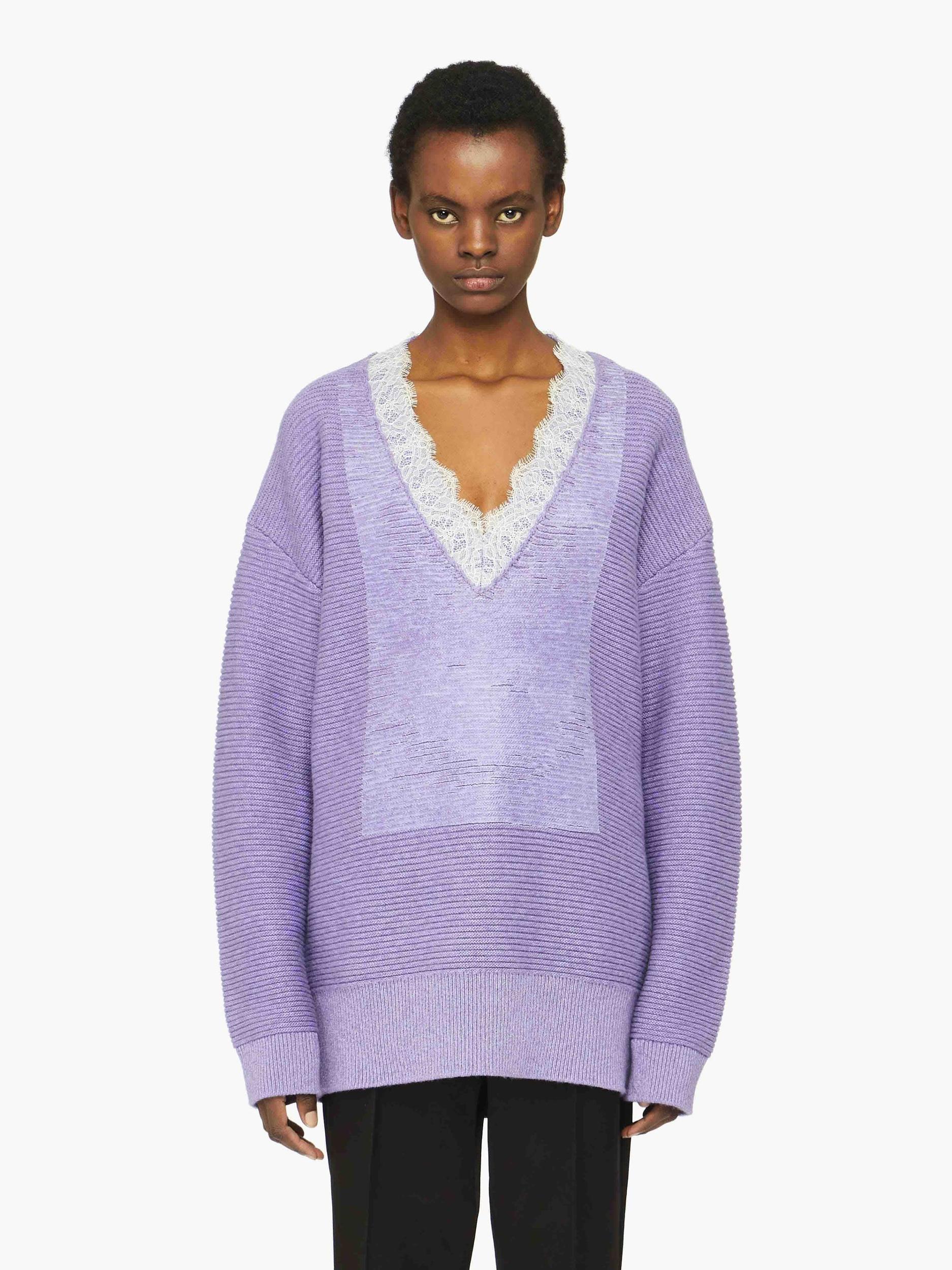 V-NECK LACE TRIM SWEATER Product Image