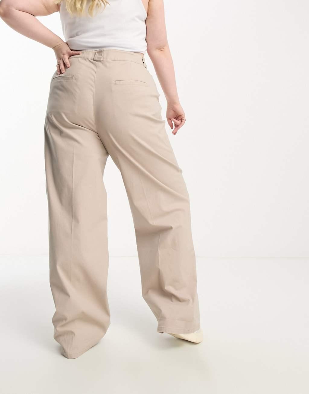 ASOS DESIGN Curve oversized wide leg chino pants in sand Product Image