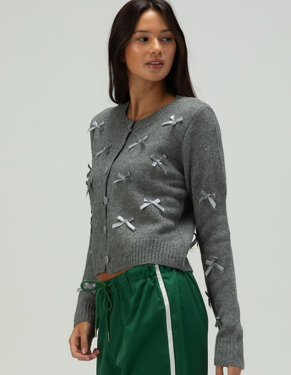 RSQ Womens Multi Bow Crewneck Cardigan - CHARCOAL Product Image