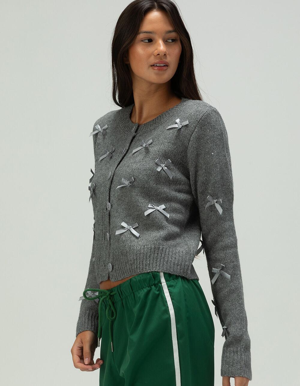 RSQ Womens Multi Bow Crewneck Cardigan - CHARCOAL Product Image