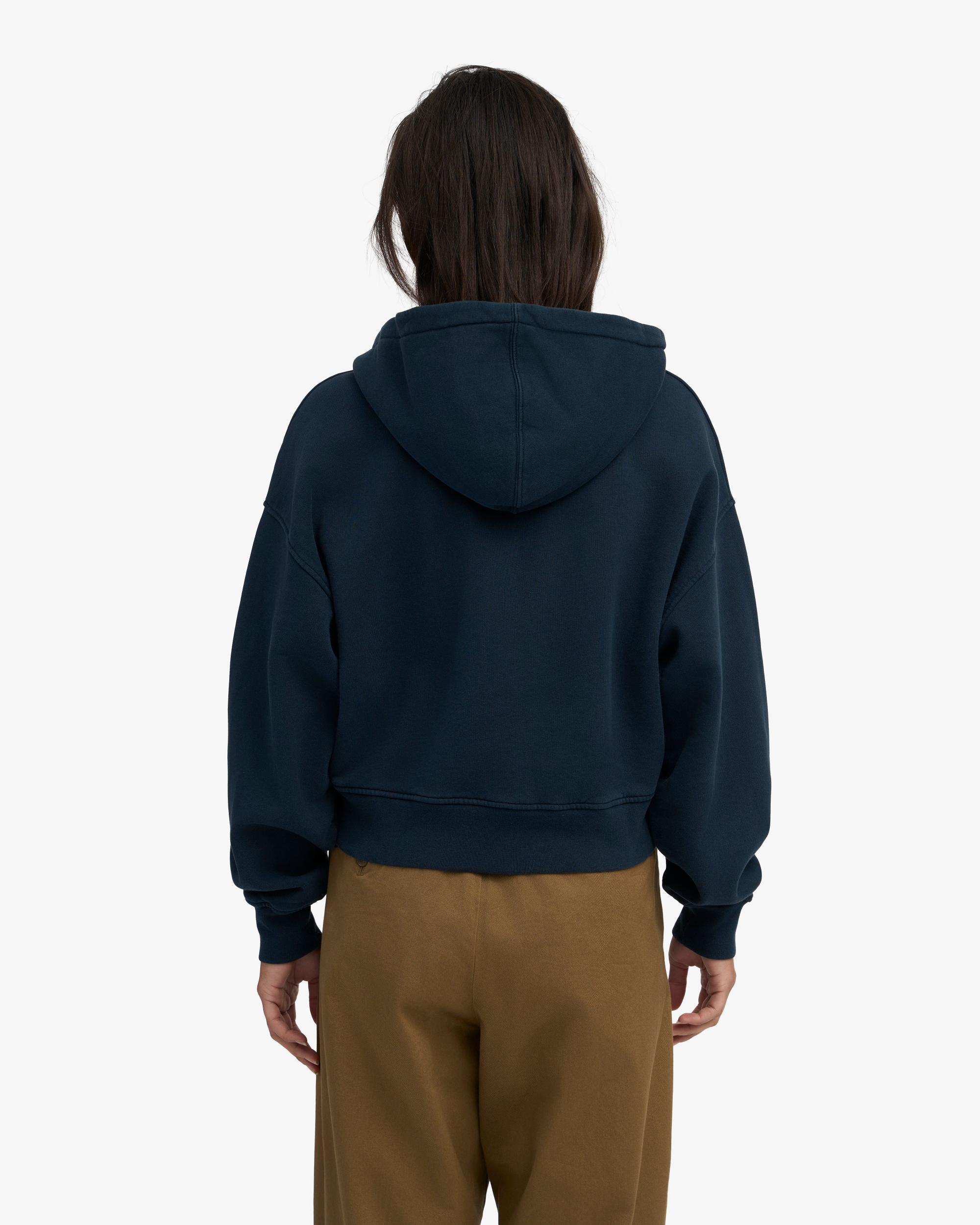 Organic Crop Zip Hood - Navy Blue Product Image