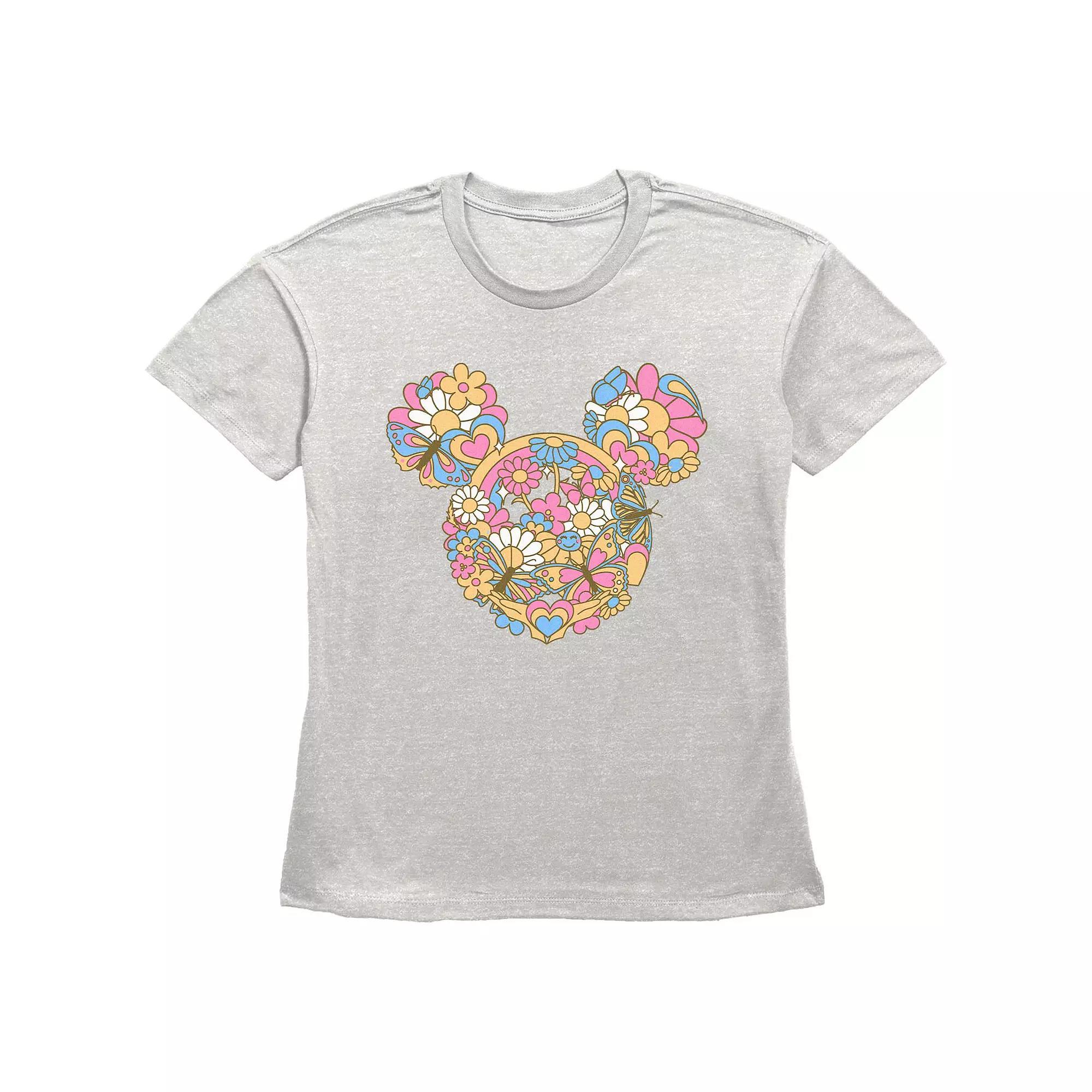 Disney's Mickey Mouse Women's Flowers And Butterflies Graphic Tee,  Product Image