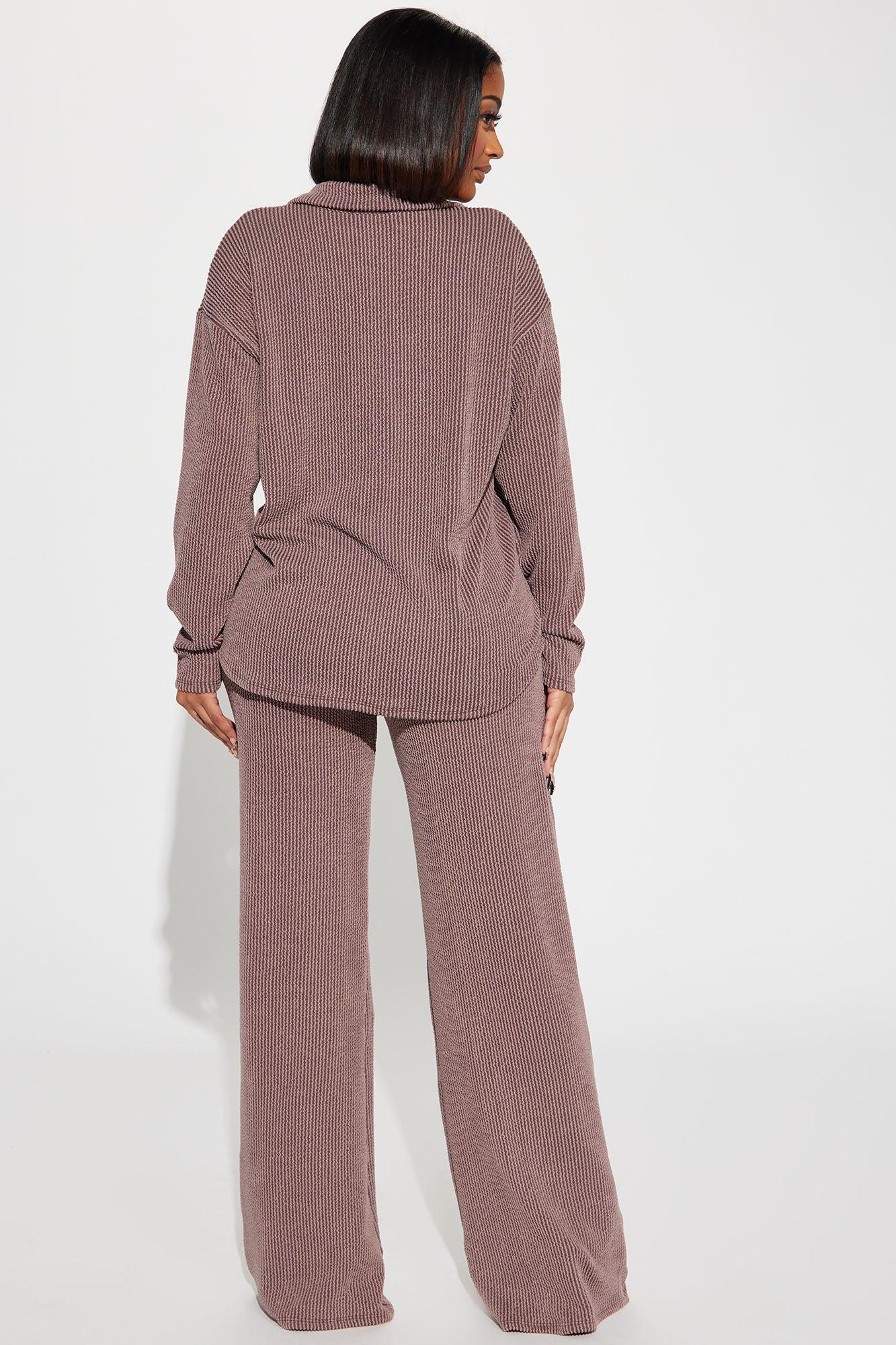 Leanne Ribbed Pant Set - Brown Product Image