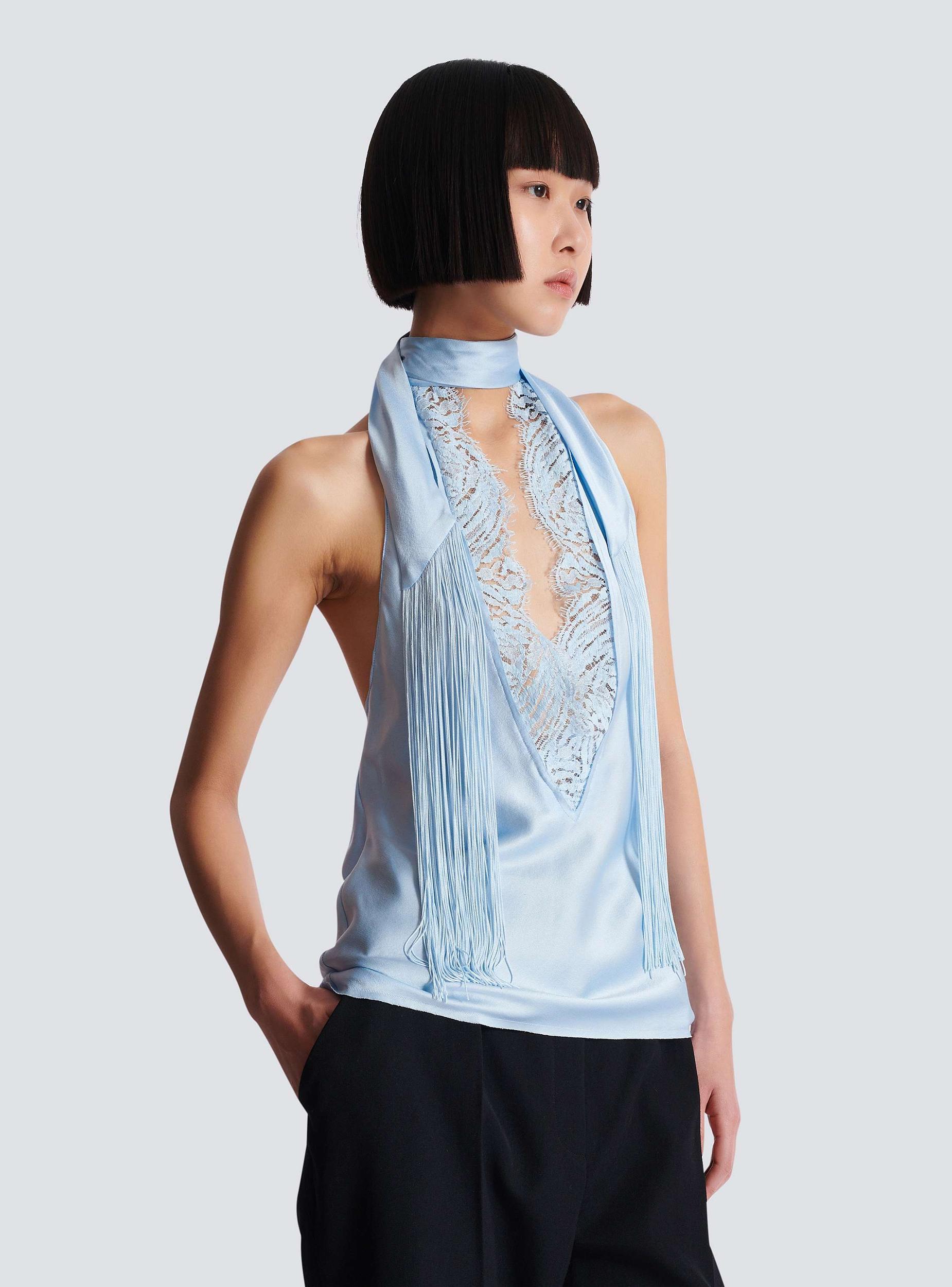 Backless fringed satin top Product Image