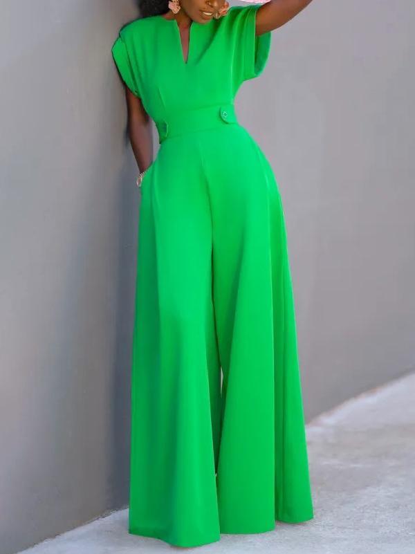 Cap Sleeve Wide Leg Solid Color Jumpsuits Product Image