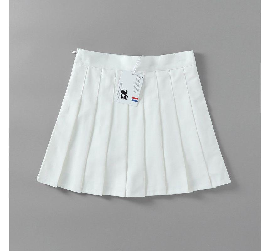 High Waist Plain Pleated Mini A-Line Skirt Product Image