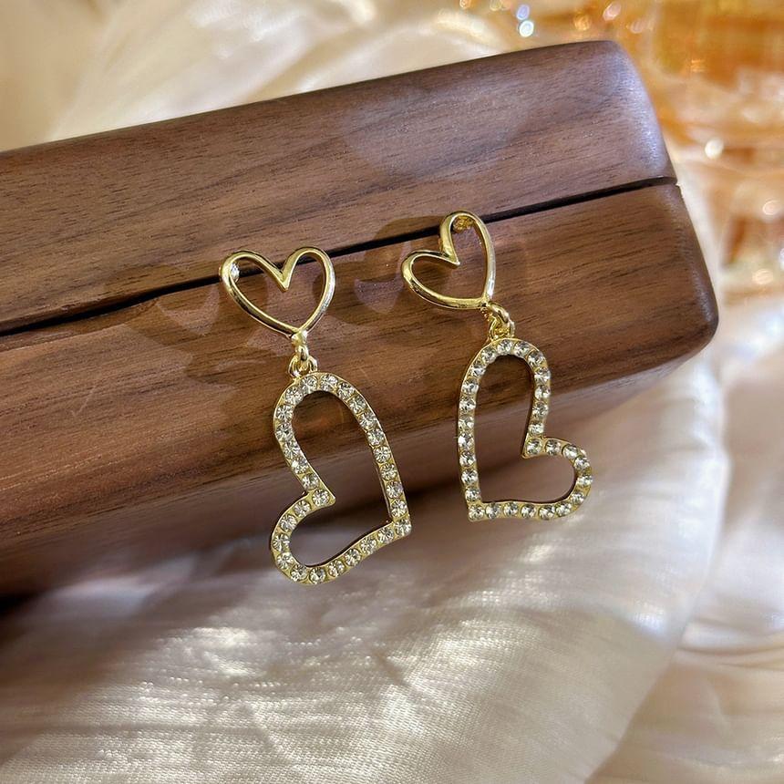 Rhinestone Heart Drop Earrings Product Image