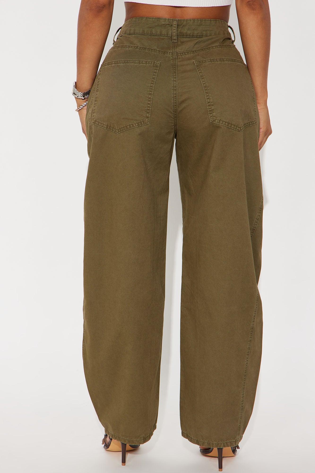 Harlow Barrel Leg Trouser Pant - Olive Female Product Image