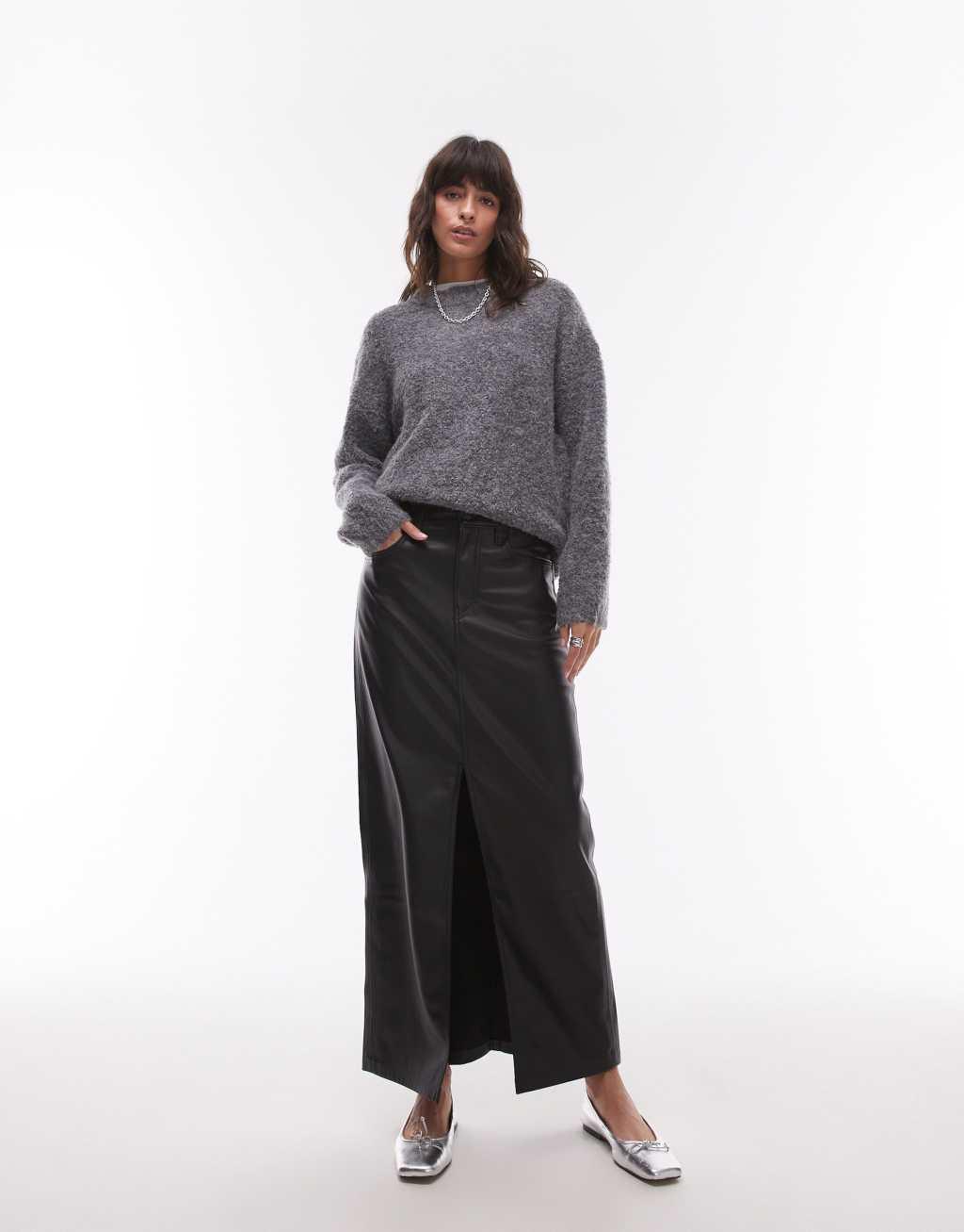 Levi's ankle column faux leather skirt in black Product Image