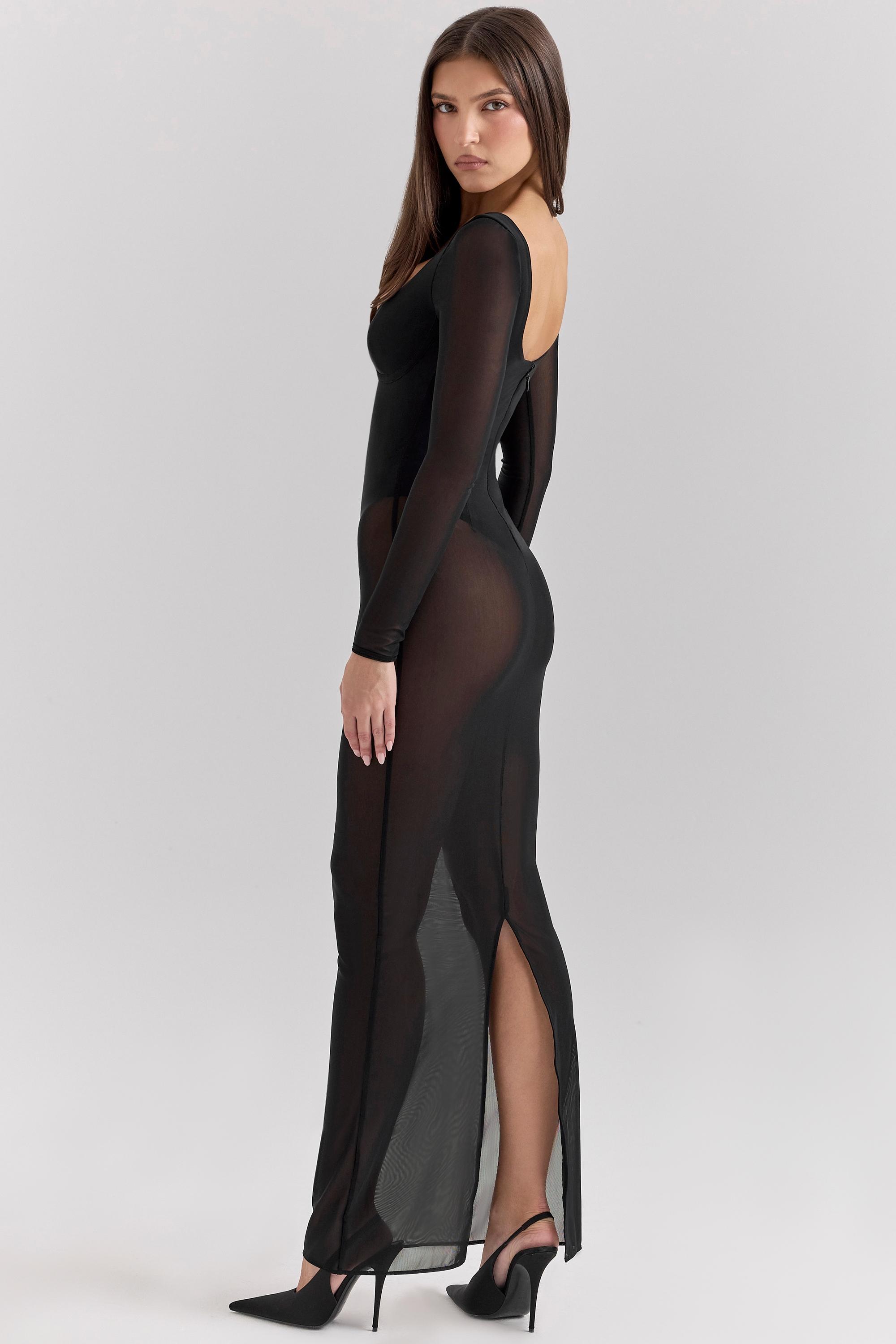 Everly Black Mesh Maxi Dress with Bodysuit Product Image