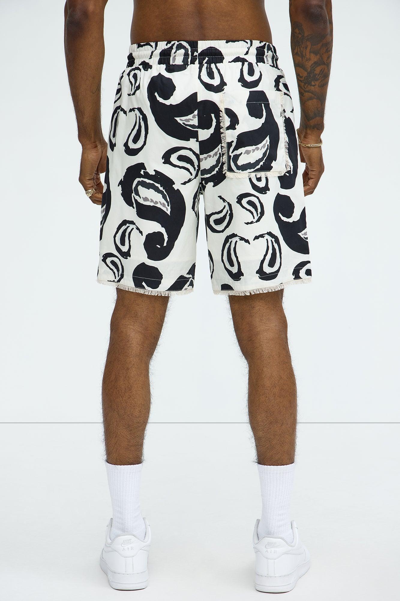 Paisley Print Frayed Shorts - White/combo Product Image