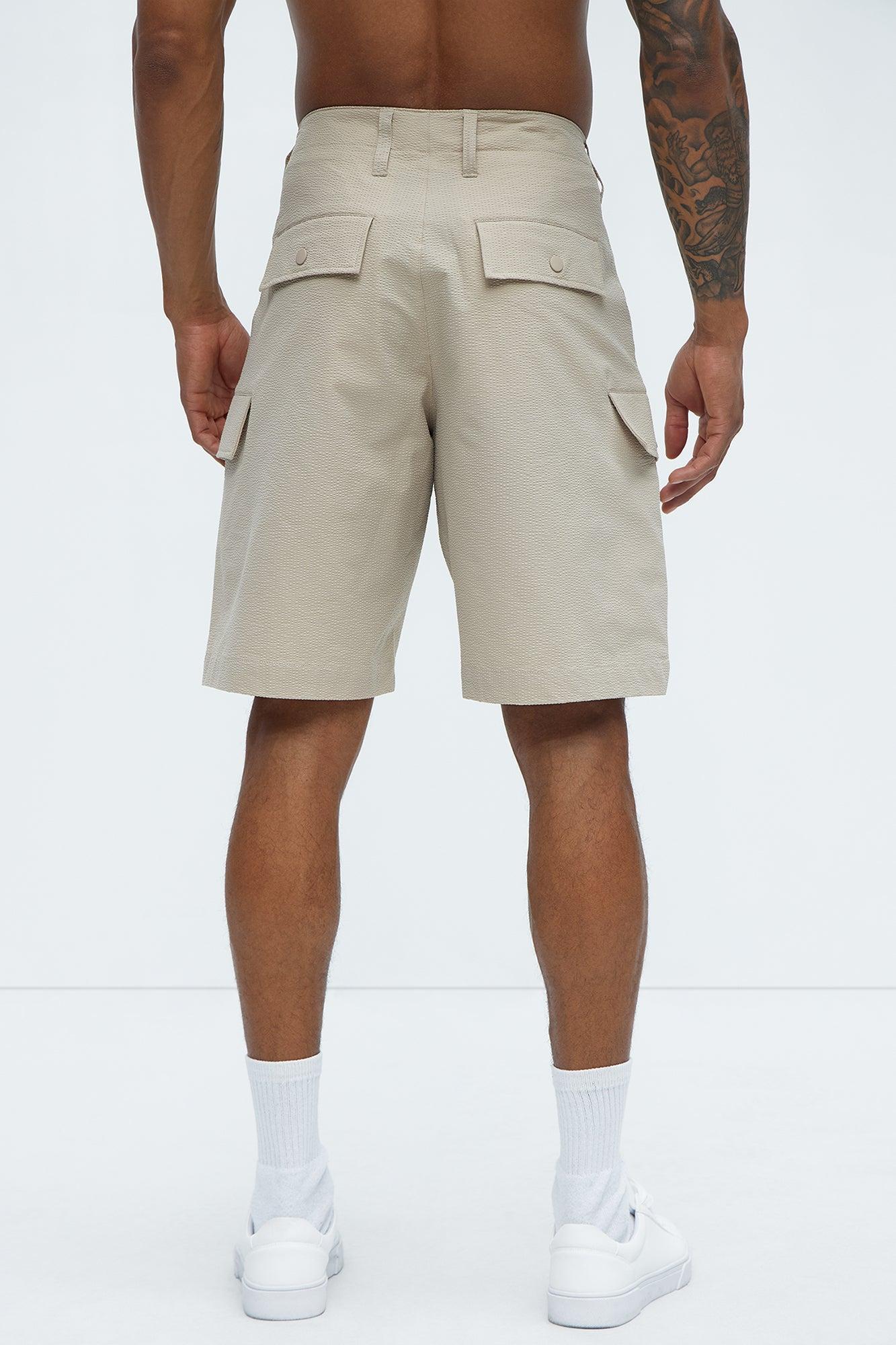 Seersucker Cargo Shorts - Beige Product Image