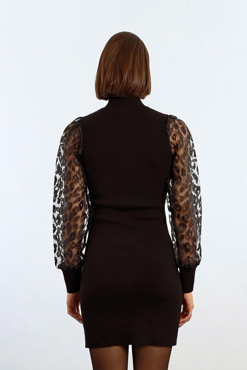 SWEATER DRESS WITH SEMI-SHEER SLEEVES Product Image