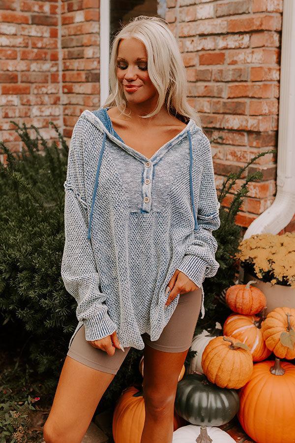 Bonfire Cozy Knit Hoodie in Blue Product Image