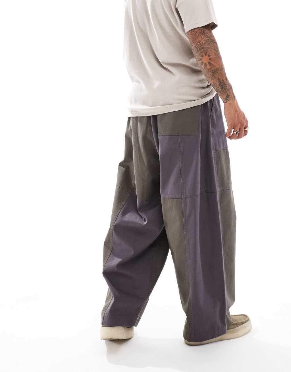 ASOS DESIGN baggy balloon pant in gray and khaki mix Product Image