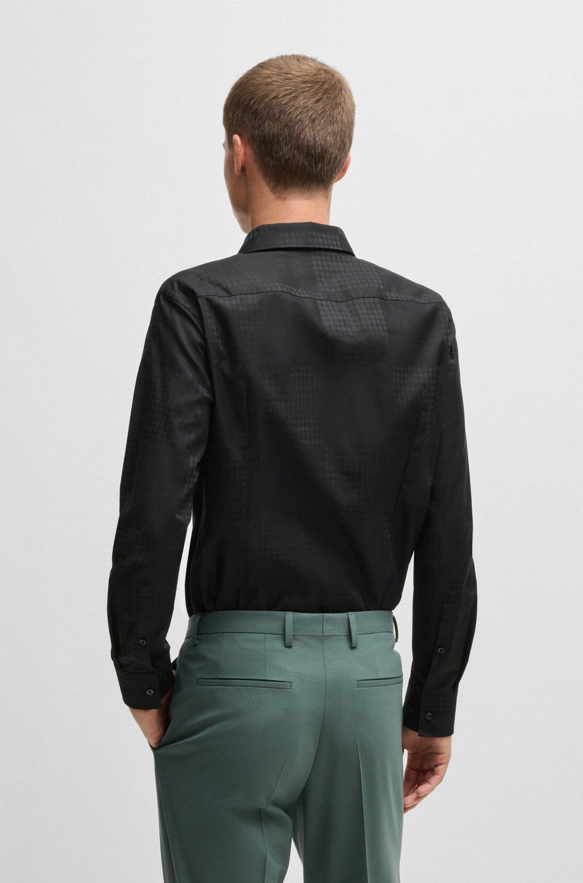 Slim-fit shirt in cotton jacquard with checkerboard print Product Image