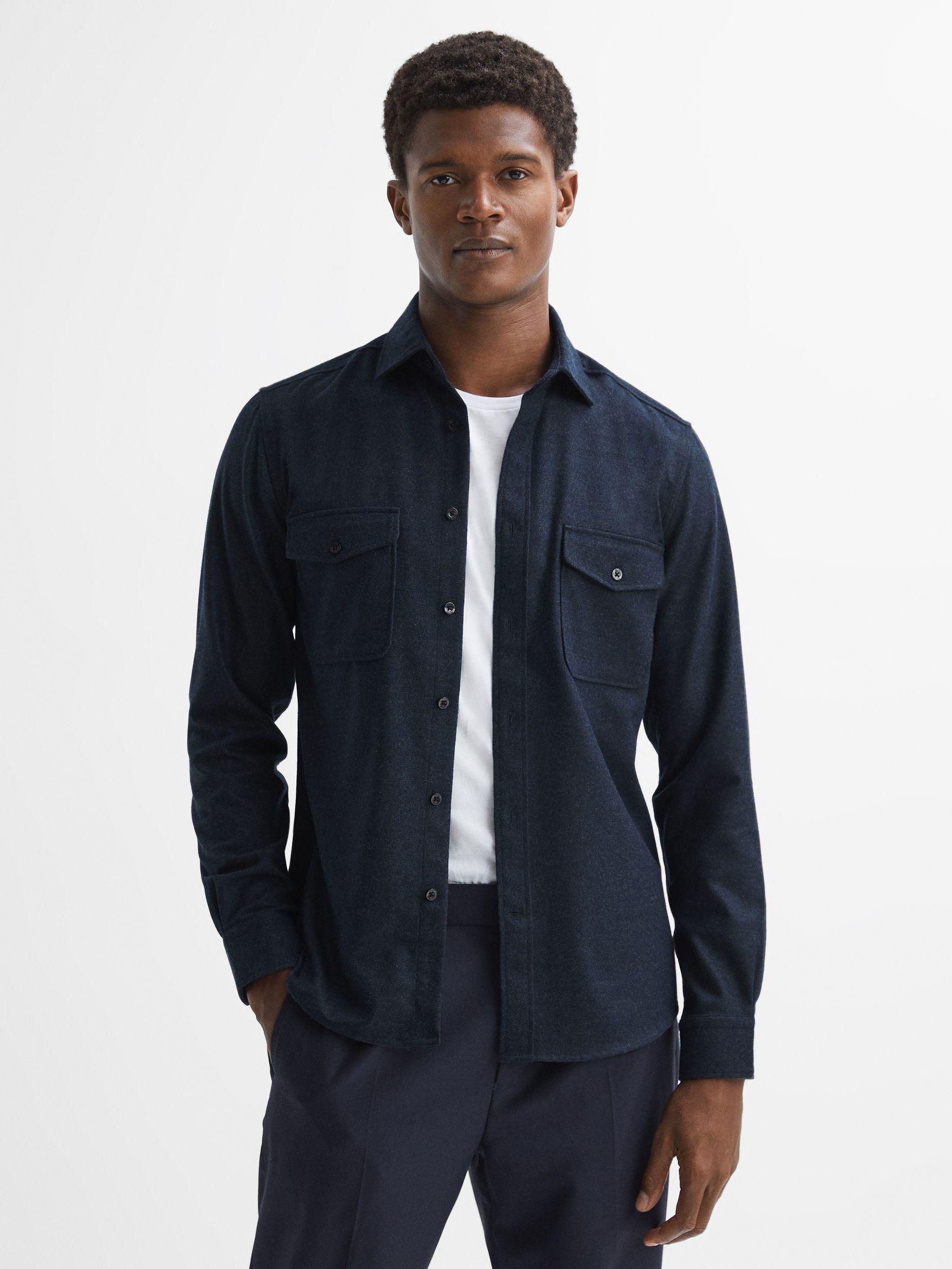 Button-Through Twin Pocket Overshirt in Navy Product Image