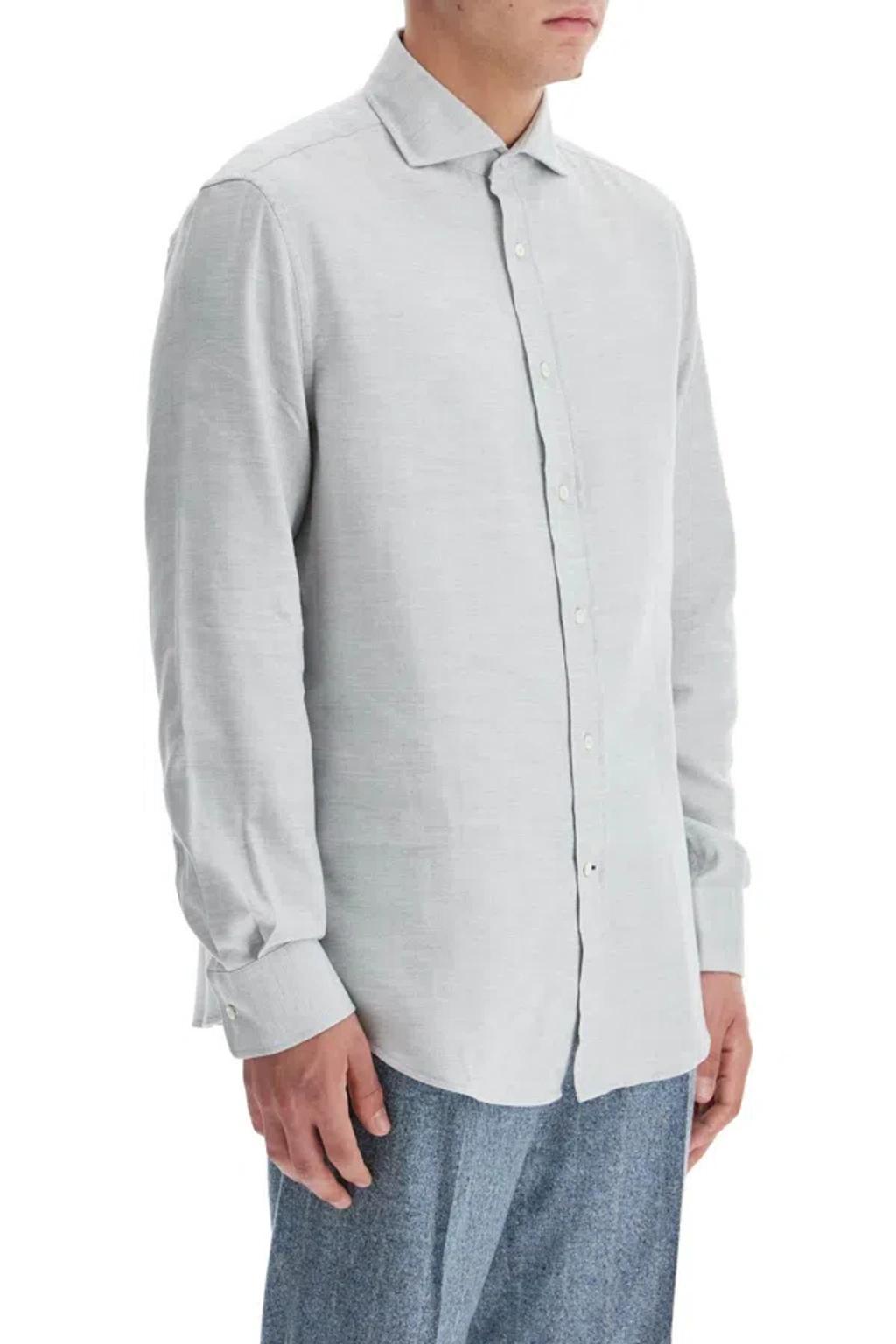 BRUNELLO CUCINELLI Easy Fit Cotton-lyocell Shirt In Grey Product Image