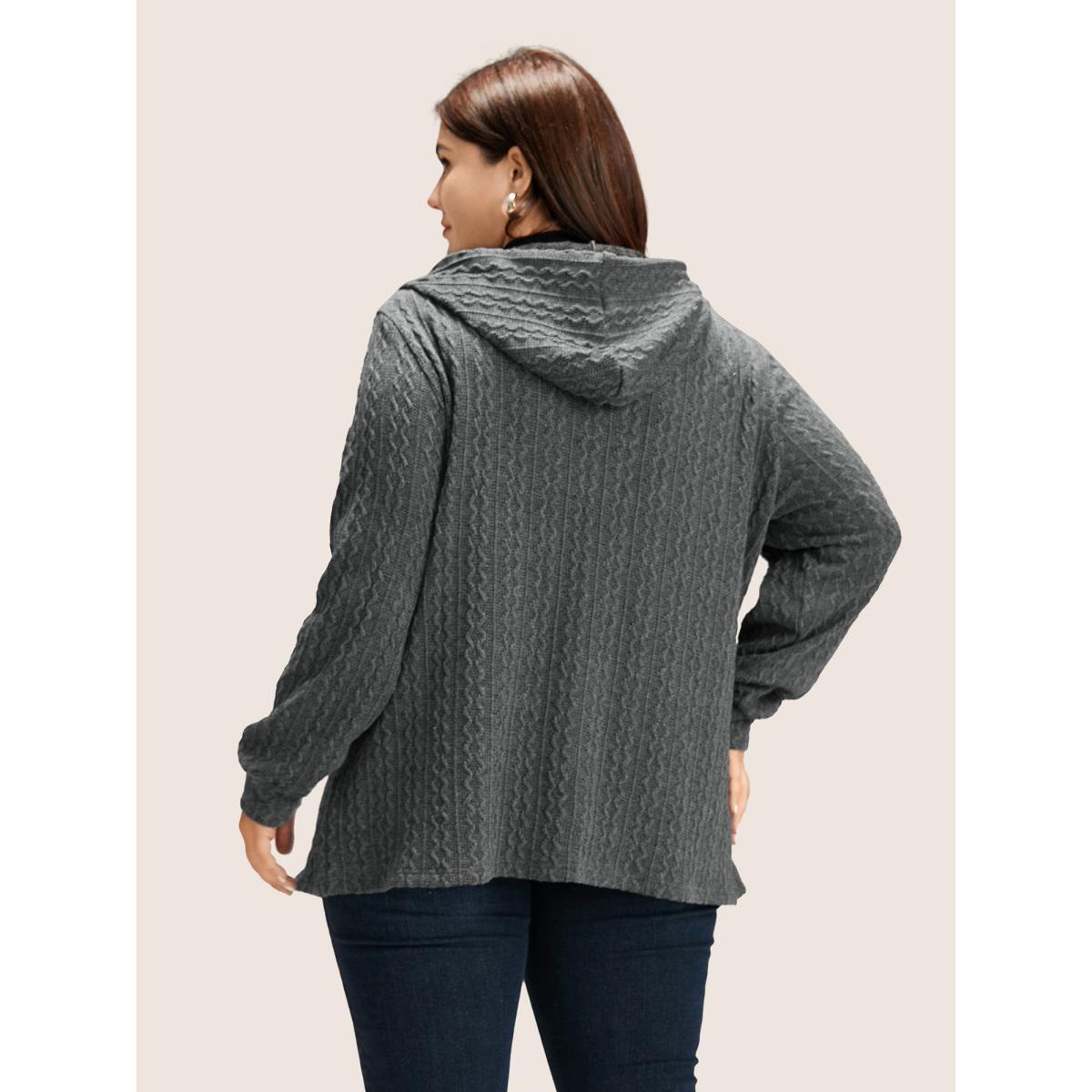 Plus Size Plain Textured Zipper Hooded Sweatshirt Women DimGray Casual Non Hooded Everyday Sweatshirts BloomChic 10/M Product Image