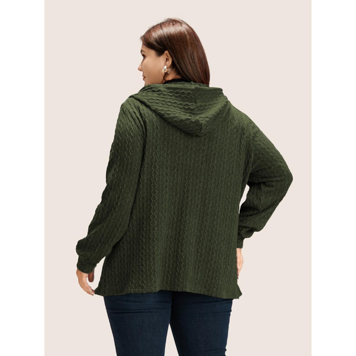 Plus Size Plain Textured Zipper Hooded Sweatshirt Women ArmyGreen Casual Non Hooded Everyday Sweatshirts BloomChic 12/L Product Image