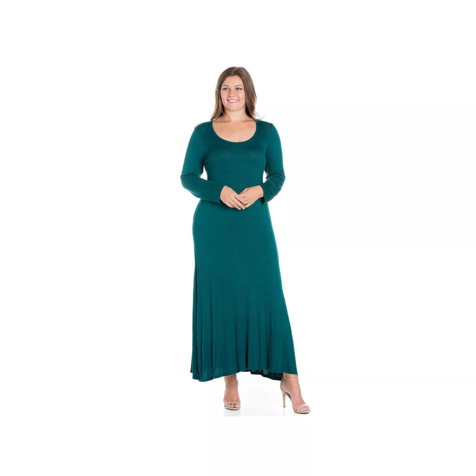 Plus Size 24seven Comfort Apparel Long Sleeve Maxi Dress, Women's, Size: 3XL, Green Product Image